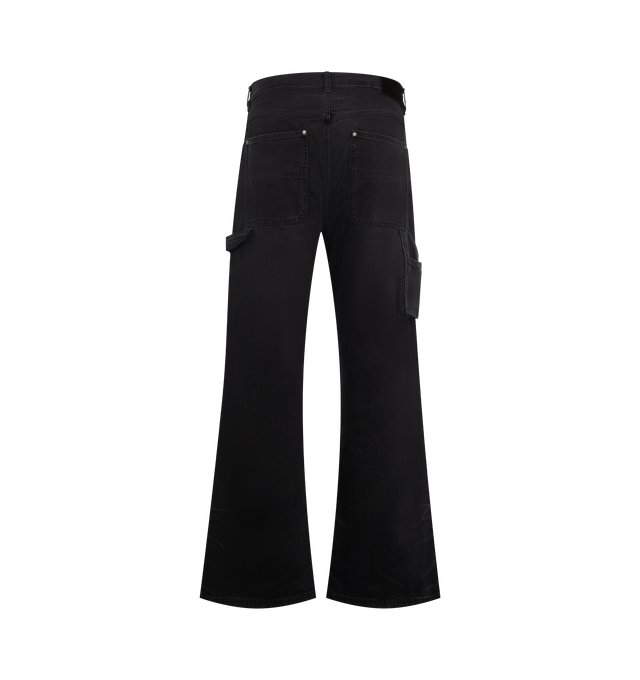 Image 2 of 4 - BLACK - Amiri Mens Lightweight Cotton Carpenter Jeans are crafted from cotton denim with lived-in washed and riveted front patches. Features a classic five-pocket construction, front patch panels, carpenter hammer loop, and zip-fly with button closure. Main Material: 100% Cotton. Made in Italy.