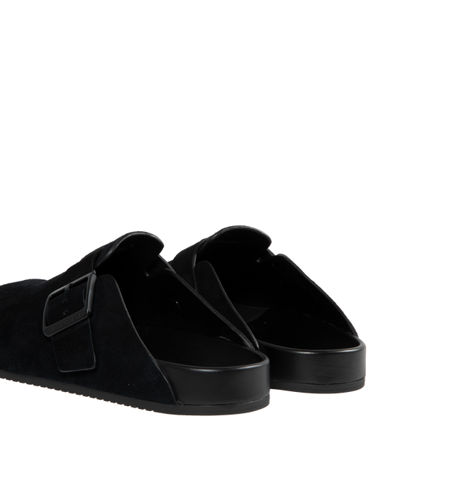Image 3 of 4 - BLACK - BALENCIAGA Sunday Mule featuring suede calfskin, mule, five finger shape at toe, one leather strap with one adjustable belt buckle, Balenciaga logo engraved on buckle, printed Balenciaga logo on sole part and tone-on-tone sole and insole. 100% calfskin. Made in Italy. 