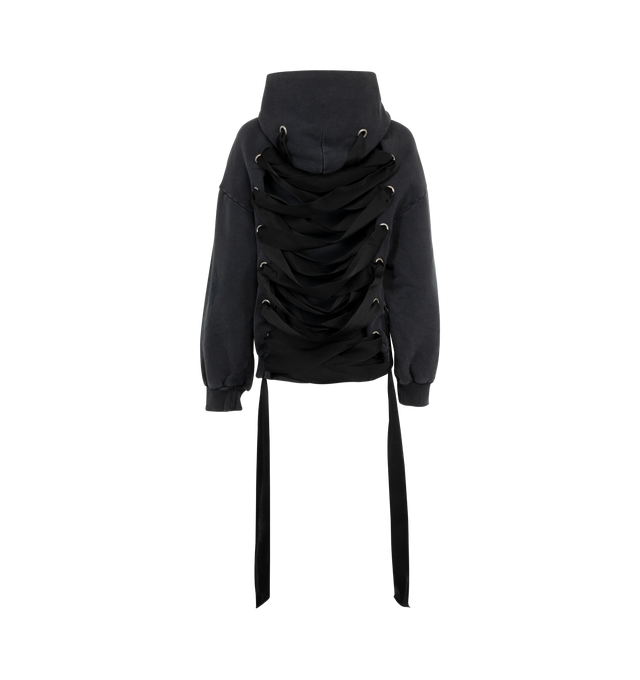 Image 2 of 2 - BLACK - BALENCIAGA Lace-Up Hoodie featuring hooded neck, long sleeves, zip fastening, 2 kangaroo pockets and an exaggerated lace-up construction on the back. 100% cotton.