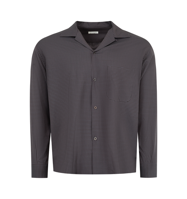 Image 1 of 2 - BROWN - KAPTAIN SUNSHINE Summer Wool Open Collar Shirt featuring relaxed fit, open collar, one chest patch pocket, button closure and washable wool. 100% wool. Made in Japan.