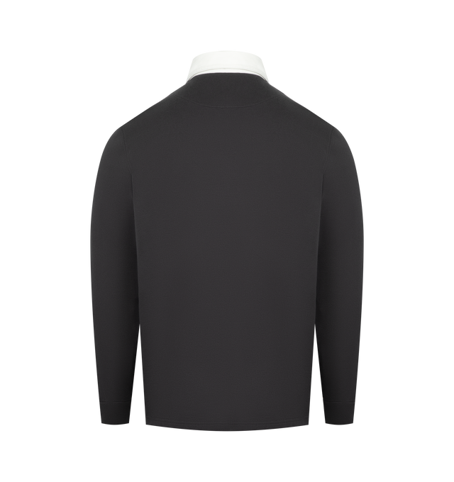 Image 2 of 2 - BLACK - 'Art Club' rugby polo top in washed black jersey. Features a graphic satin stitch embroidery, a cotton twill collar and concealed placket. Finished with rib cuffs, side split at the hem and corozo buttons. 100% Cotton. Made in Portugal.