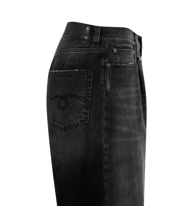 Image 2 of 2 - BLACK - R13 Wayne Articulated Knee Jeans featuring non-stretch denim, low waist, cut with an oversized wide leg and a puddle hem. 100% cotton.