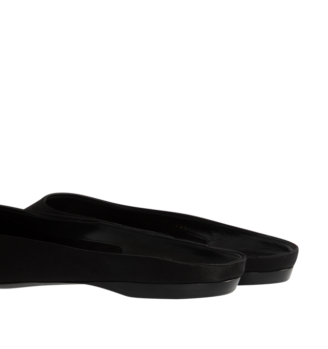Image 3 of 4 - BLACK - Saint Laurent Square-toe slip-ons in 100% silk black satin crepe with leather sole. Heel height 0.2 inches. Made in Italy. 