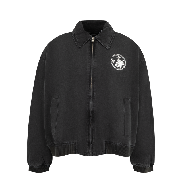 Image 1 of 3 - BLACK - Nahmias Men's Youth Enrichment Classic Jacket is crafted from 100% cotton denim material and features a classic silhouette with a zip-front closure for effortless everyday wear. Designed with stretch ribbed cuffs and hem for a comfortable, & structured finish. Main Material: 100% Cotton. Closure: Zipper. Details: Stretch Ribbed Cuffs and Hem. Care: Dry Clean Only. Designed in Los Angeles.