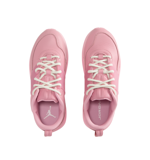 Image 5 of 5 - PINK - Men's Jordan Trunner O/S SP Sneakers feature a leather upper with synthetic overlays, molded midfoot support wings, and signature Jordan branding for a modern athletic look. These lifestyle sneakers combine responsive Cushlon 3.0 foam cushioning, a lightweight foam midsole, and a durable rubber outsole for exceptional comfort, stability, and everyday traction. Main Material: Leather and Synthetic. Midsole: Foam with Cushlon 3.0 Cushioning. Sole: Rubber.