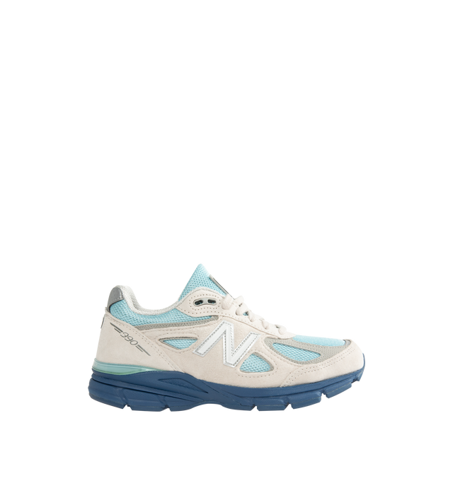 Image 1 of 5 - BLUE - NEW BALANCE Made in USA 990v4 Sneaker featuring ABZORB cushioning at heel and forefoot, combination ENCAP and C-CAP midsole, reflective accents, mesh upper, suede and synthetic overlays and NDurance rubber outsole.