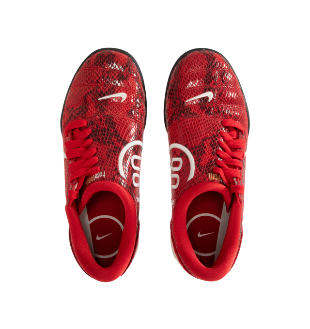 Image 5 of 5 - RED - NIKE T90 SE Sneaker featuring authentic football style, original quilted upper and asymmetrical lacing, flat rubber sole, leather upper, rubber outsole, glossy finishes and padded collar.