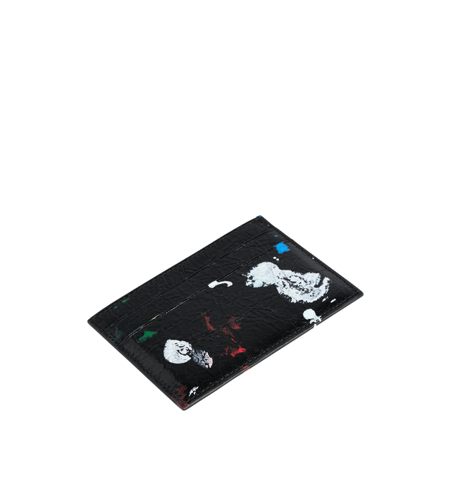 Image 2 of 3 - BLACK - BALENCIAGA Cash Card Holder in Arena lambskin featuring Painter's shirt artwork, Balenciaga logo printed at front, 4 card slots and 1 bill compartment. 3.9" x 2.9" x 0.4" Lambskin. Made in Italy.
