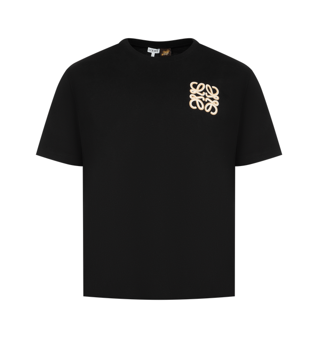 Image 1 of 2 - BLACK - LOEWE PAULA'S IBIZA T-shirt in lightweight cotton featuring a two-tone Anagram crafty embroidery, relaxed fit, regular length, crew neck and ribbed collar. Cotton. Made in Portugal.