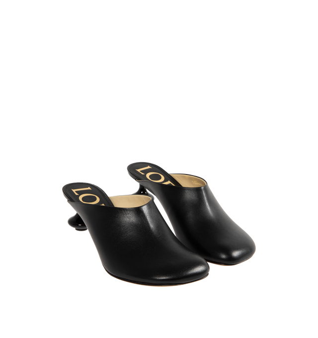 Image 2 of 4 - BLACK - LOEWE Toy Mule crafted in goatskin with a petal shaped toe and lacquered signature toy heel. 45MM heel. Goatskin. Made in Italy.