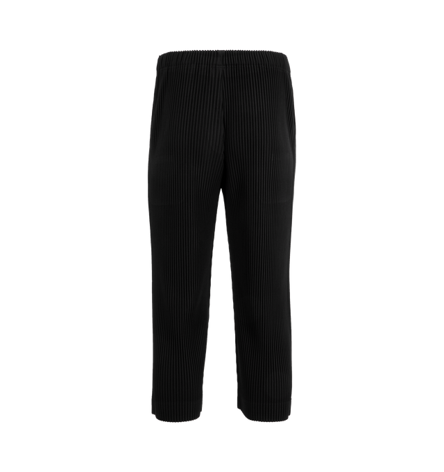 Image 2 of 6 - BLACK - ISSEY MIYAKE August Pant featuring a short length, pockets on both sides, draw cord at the waist and a button-fly design. 100% polyester. Made in the Philippines.