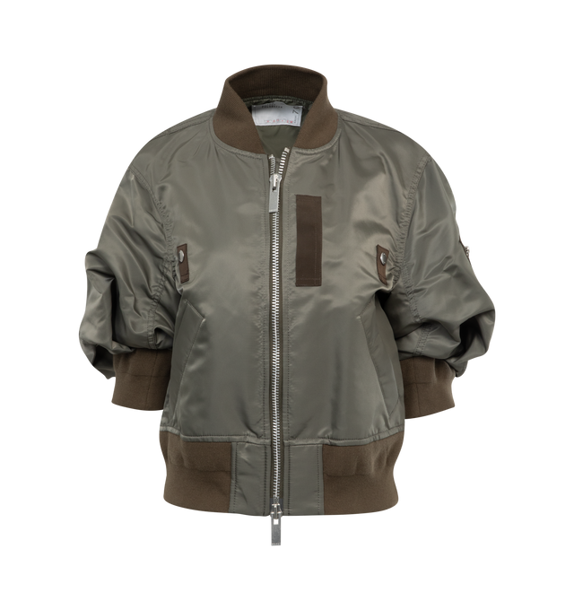 Image 1 of 2 - GREY - SACAI Nylon Twill Blouson featuring two-way zip fastening through front, a zipped sleeve pocket and ribbed-knit trims. 100% nylon. 