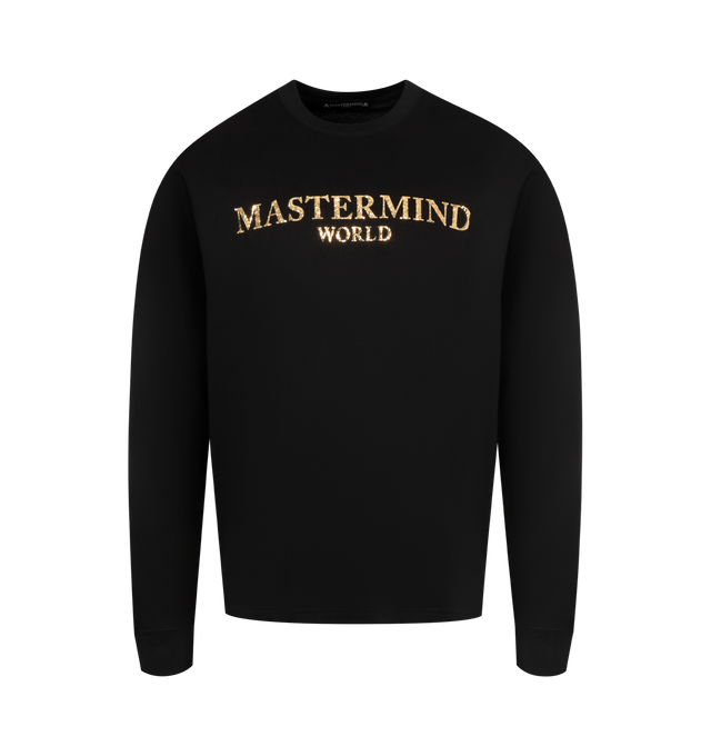 Image 1 of 2 - BLACK - MASTERMIND JAPAN Mirror Logo Tee featuring boxy fit, long sleeves, logo on front, graphic on back and crewneck. 100% cotton.
