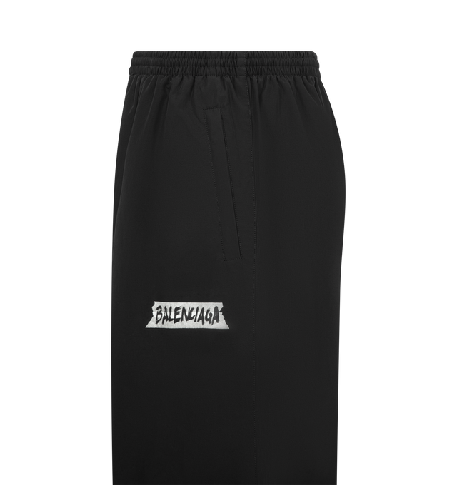 Image 3 of 3 - BLACK - BALENCIAGA Tracksuit Pants featuring elastic waistband, adjustable drawstring, front zip pockets and logo detail. 50% cotton, 50% polyamide. Lining: 100% polyester. Made in Italy.