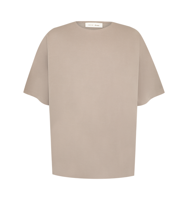 Image 1 of 2 - NEUTRAL - The Fear Of God Men's Modern Tee is crafted from 180GSM Ponte jersey and designed in a relaxed fit with dropped shoulders and 3/4-length sleeves. Details include a rib-knit collar and Essentials signature label at the center front.