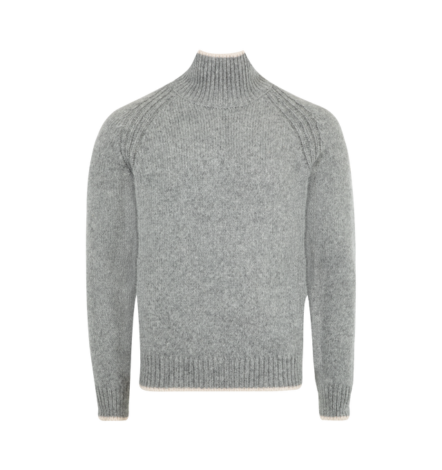 Image 1 of 3 - GREY - MONCLER Alpaca & Wool Blend Turtleneck Sweater featuring an alpaca, wool and nylon blend, stockinette stitch, gauge 3, turtleneck and logo patch. 55% alpaca, 23% wool, 22% polyamide/nylon. Made in Italy.