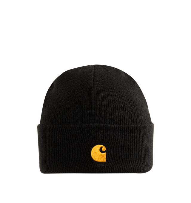 Image 1 of 2 - BLACK - CARHARTT WIP Chase Beanie featuring a soft 9 gauge stretchable rib-knit fabric and a woven Carhartt WIP label on the front. 100% acrylic.