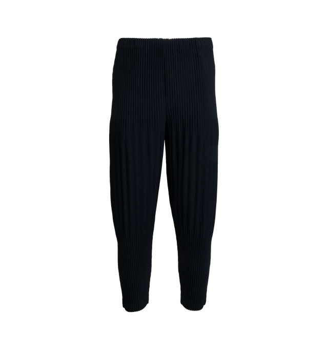 Image 1 of 3 - NAVY - ISSEY MIYAKE Basic Pant featuring a straight shape, full-length hem, elastic waist and two pockets. 100% polyester. 