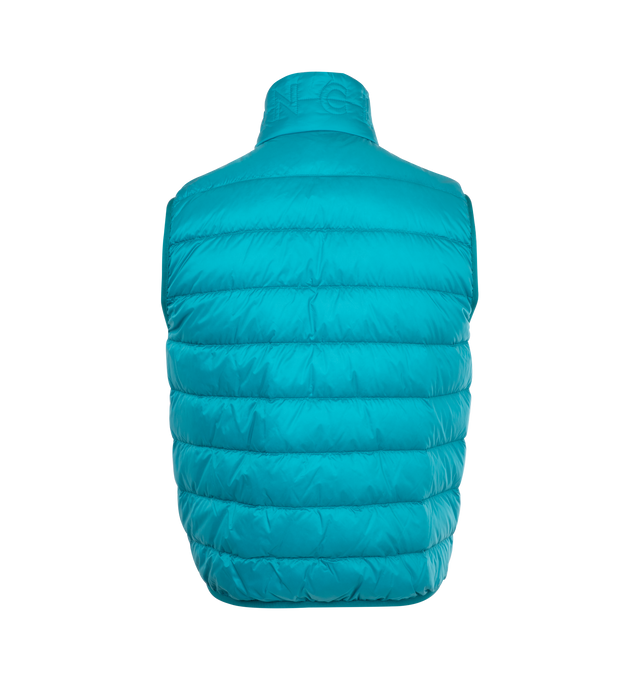 Image 2 of 2 - BLUE - MONCLER Rocoque Down Vest featuring longue saison lining, down-filled, collar, zipper closure, zipped pockets and quilted logo. 100% polyamide/nylon. Padding: 90% down, 10% feather.