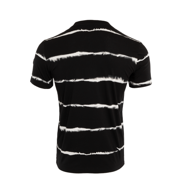 Image 2 of 2 - BLACK - MONCLER SS T-SHIRT has a jersey texture, tie-dye print, rubberised logo detail, logo patch to the front, grosgrain ribbon trim, crew neck, short sleeves and straight hem. 