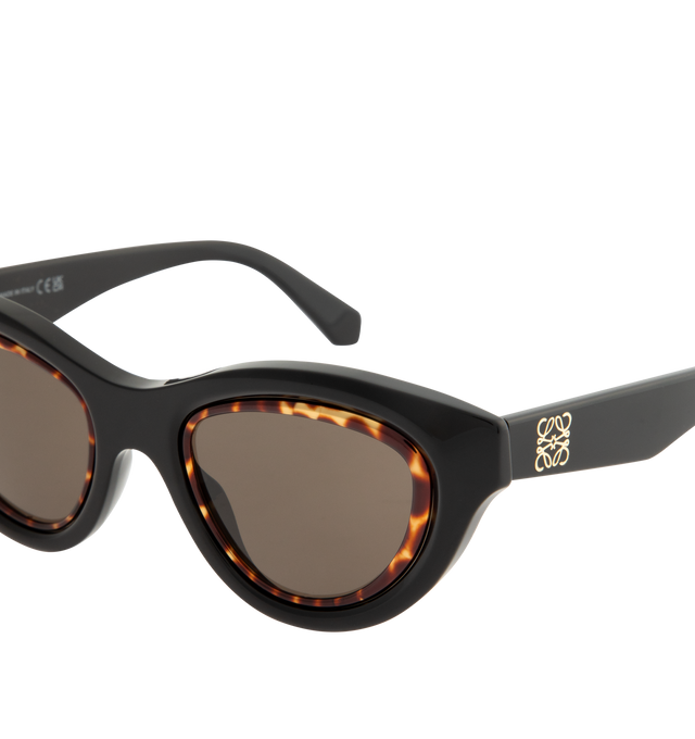 Image 3 of 3 - BLACK - LOEWE Anagram Sunglasses featuring cat eye shaped sunglasses in acetate with a metal inner rim, adjusted fit, UVA/UVB protection and gold-finish metal Anagram. Acetate. Made in Italy.