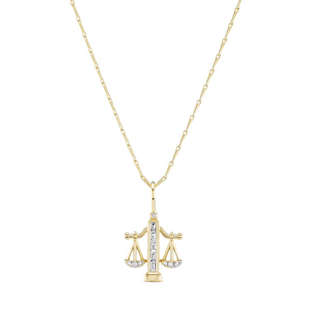 Image 1 of 1 - GOLD - BRENT NEALE Small Aquarius Pendant Necklace featuring 18K yellow gold zodiac charm. Chain: 16" Wheat Chain.