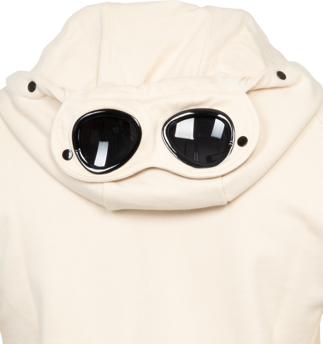 Image 4 of 4 - WHITE - C.P. COMPANY Diagonal Raised Fleece Goggle Hoodie featuring adjustable Goggle hood, ribbed hem and cuffs, two zip front pockets and full zip fastening. 100% cotton. 