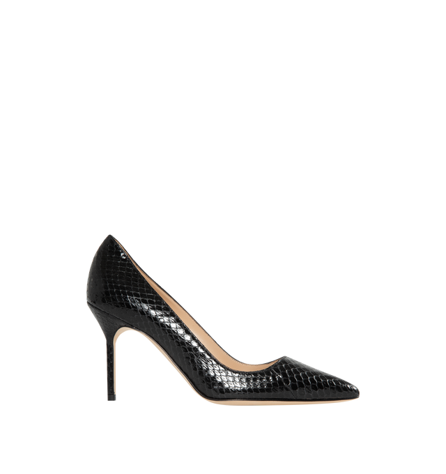Image 1 of 4 - BLACK - MANOLO BLAHNIK BB Snake-Embossed Stiletto Pumps featuring pointed toe, slip-on style and leather outsole. 90MM. 100% leather. Made in Italy. 