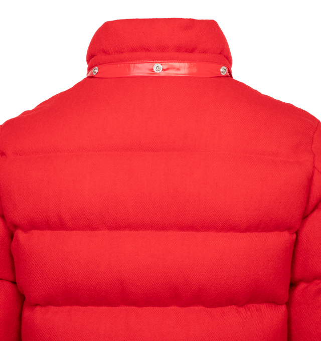 Image 3 of 4 - RED - MONCLER WINNIPEG JACKET featuring drawcord hood with stand collar, long sleeves, snap-button cuffs, zip pockets and zip closure. 100% virgin wool. Trim: 100% polyamide. Padding: 90% down, 10% feather. 