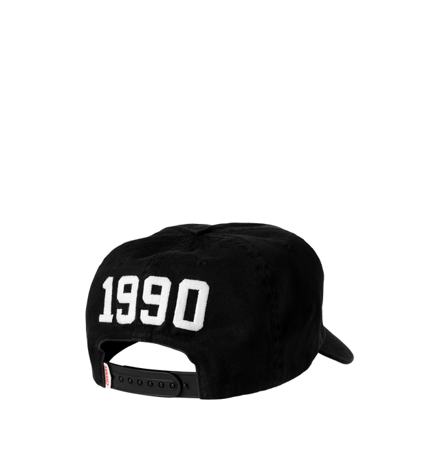 Image 2 of 5 - BLACK - Cherry LA Men's All-Star Rodeo 5 Panel Hat is crafted from cotton and features a classic five-panel silhouette with embroidered detailing at the front and back. Designed with a branded flag tab at the back and an adjustable plastic snap closure, this everyday cap blends Western-inspired graphics with signature Cherry LA styling. Main Material: Cotton.