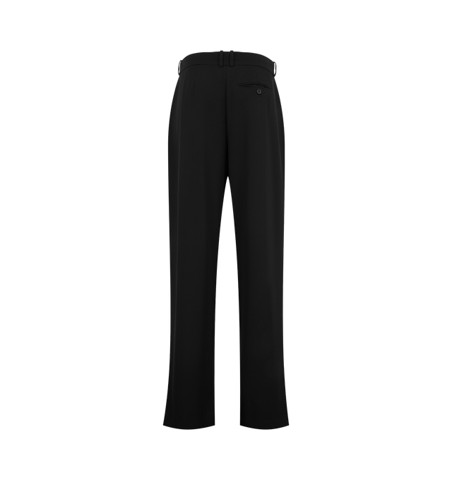 Image 2 of 3 - BLACK - The Row Women's Lowe Pant is crafted from structured virgin wool and features a tailored silhouette that sits at the hip with a straight, wide-leg cut. Designed with a single front pleat, side besom pockets, and a single back besom pocket, this refined trouser embodies The Row's signature approach to understated luxury and precise tailoring. Main Material: 100% Virgin Wool. Made in Italy.