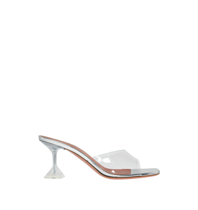 Image 1 of 4 - WHITE - AMINA MUADDI LUPITA GLASS SLIPPER 70 featuring 70mm plexi heel and squared open toe. 100% PVC upper, 100% goat leather lining, 70% leather / 30% rubber sole. Made in Italy. 