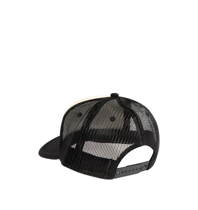 Image 2 of 2 - BLACK - PLEASURES Cake Trucker Hat featuring foam A-frame crown, mesh panels, snapback closure, printed graphic on front and printed wordmark on top visor. 57% polyester, 43% nylon.