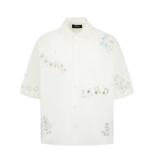 Image 1 of 2 - WHITE - Nahmias' 'Scribble' shirt is printed with faded graphics that give it a playful feel. Made from vintage-washed cotton-poplin, it's designed in Los Angeles with a relaxed fit. Material: 100% cotton. Imported