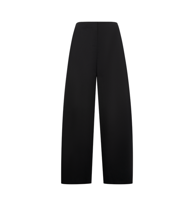 Image 1 of 3 - BLACK - THE ROW Galileo Pant featuring mid-rise pants in silk and Pima cotton with a barrel leg, folded side pleats and concealed side welt pockets. 76% cotton, 24% silk. Made in Italy.