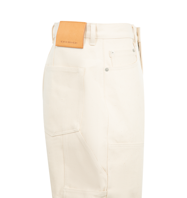 Image 3 of 3 - WHITE - Rick Owens DRKSHDW Geth Pant featuring concealed front button closure, belt loops, logo detail, five pockets and a Double Knee' reinforcement. 100% cotton. Made in Japan.