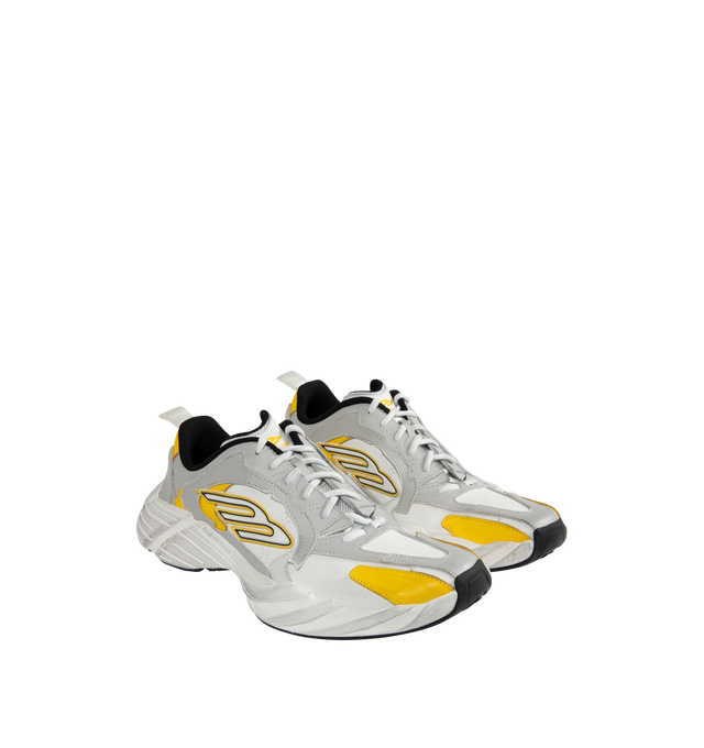Image 2 of 5 - GREY - BALENCIAGA Monday Sneaker featuring worn-out effect, visible top-stitching, written size debossed at back of the heel, 3B sports icon artwork in rubber on each side, 3B sports icon artwork debossed on the tongue, Balenciaga logo embossed on the exterior sole and back pull-on tab. Upper: cowskin, polyester. Sole: rubber. Insole: foam. Made in China.