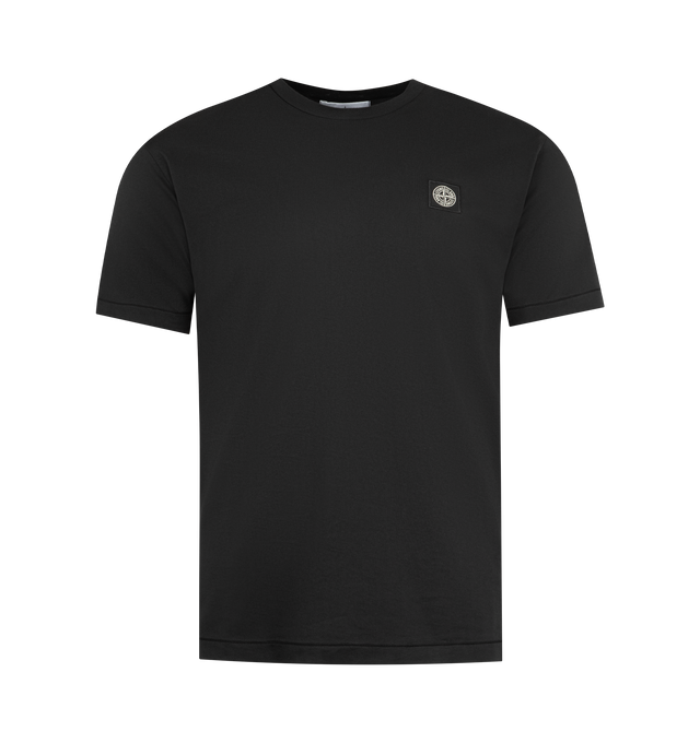 Image 1 of 2 - BLACK - STONE ISLAND Logo T-Shirt featuring crew neck, short sleeves, logo label on the chest and straight hem. 100% cotton.