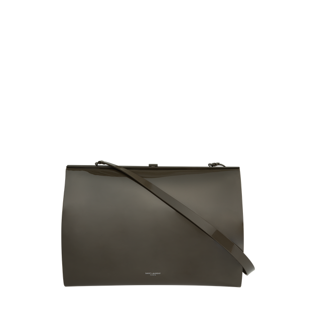 Image 1 of 3 - GREY - SAINT LAURENT Le Anne-Marie Bag featuring embossed logo, sliding clasp closure, leather shoulder strap and one flat pocket. 11.4" X 8.5" X 2.8". 100% polyurethane. Made in Italy.  