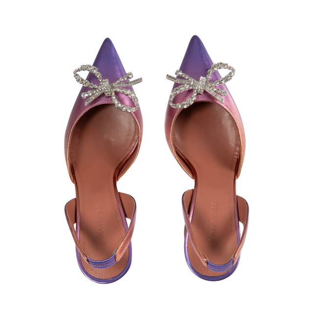 Image 4 of 4 - MULTI - AMINA MUADDI Rosie Sling 95 Metallic Pumps featuring a crystal bow at front, closed pointed toe and the signature martini heel measuring 95mm. Leather sole. Made in Italy. 