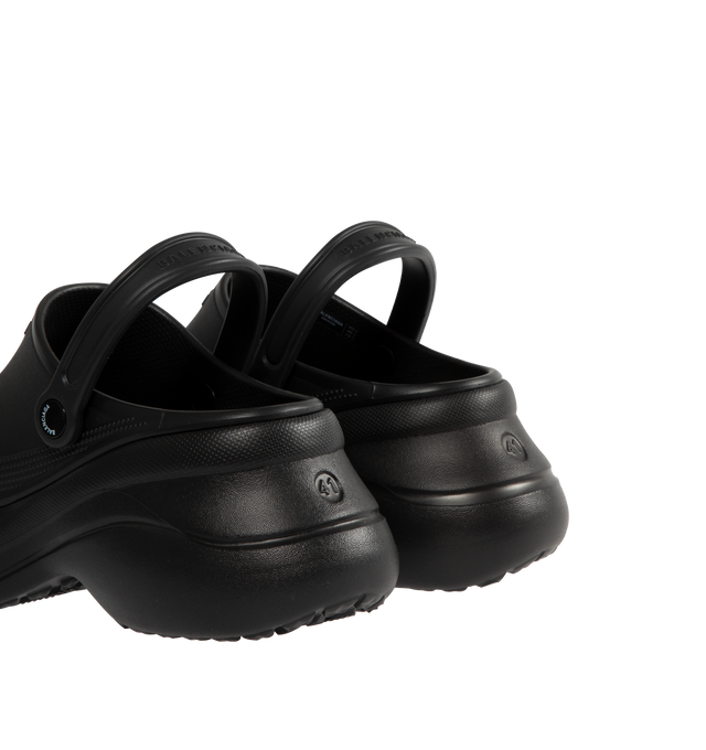 Image 3 of 4 - BLACK - BALENCIAGA Crocs Mule in black rubber with Jibbitz charms featuring EVA foam, mule, round toe, open at back, 5mm arch, removable Jibbitz charms, Balenciaga logo embossed on strap, debossed size at back and tone-on-tone sole and insole.
