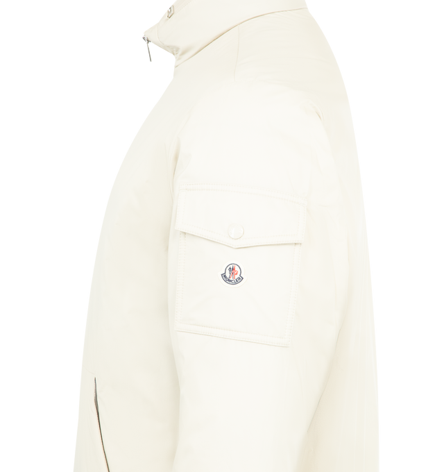 Image 3 of 3 - WHITE - MONCLER Breezes Short Padded Jacket featuring longue saison, micro ripstop lining, padded, pull-out hood, zipper closure, zipped pockets, sleeve pocket with snap button closure and elastic cuffs and hem. 100% polyamide/nylon. Padding: 90% down, 10% feather.