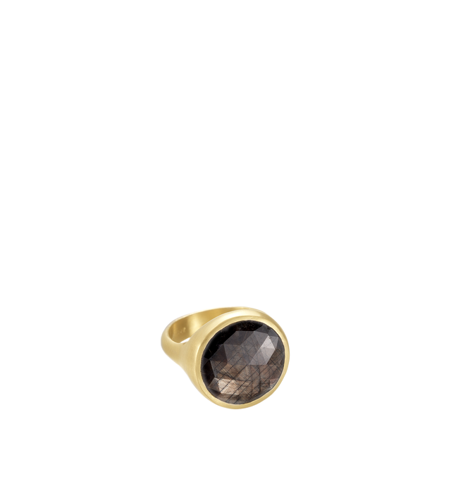 Image 1 of 2 - GOLD - Eli Halili Brown Sapphire Ring is handcrafted in 22K gold and features a striking 12.90-carat round brown sapphire, showcasing the gemstone's rich natural color and distinctive character. Designed with Eli Halili's signature artisanal approach, this fine jewelry ring pairs the substantial center stone with the warmth and organic beauty of high-karat gold for a timeless, one-of-a-kind aesthetic. Main Material: 22K Gold. Gemstone: 12.90 CT Brown Sapphire. Shape: Round. Ring Size: 7.5. Fo