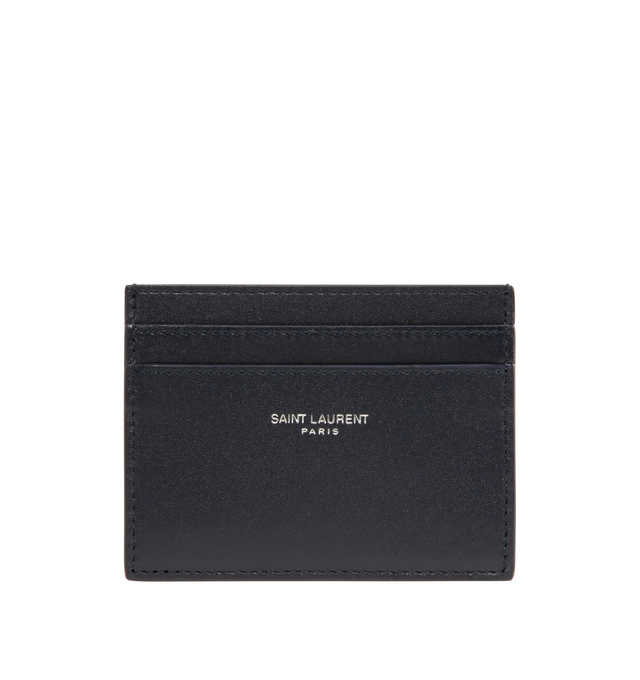 Image 1 of 3 - BLACK - SAINT LAURENT Card Case featuring embossed Saint Laurent Paris signature, leather lining, silver toned hardware and five card slots. 3.9" X 3.1" X 0.1". 100% calfskin leather.