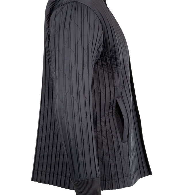 Image 3 of 3 - GREY - ISSEY MIYAKE Padded Pleats Blouson featuring ribbed stand collar, long sleeves, ribbed cuffs, pleated throughout, quilted design and front button closure. 100% polyester. Made in Japan.