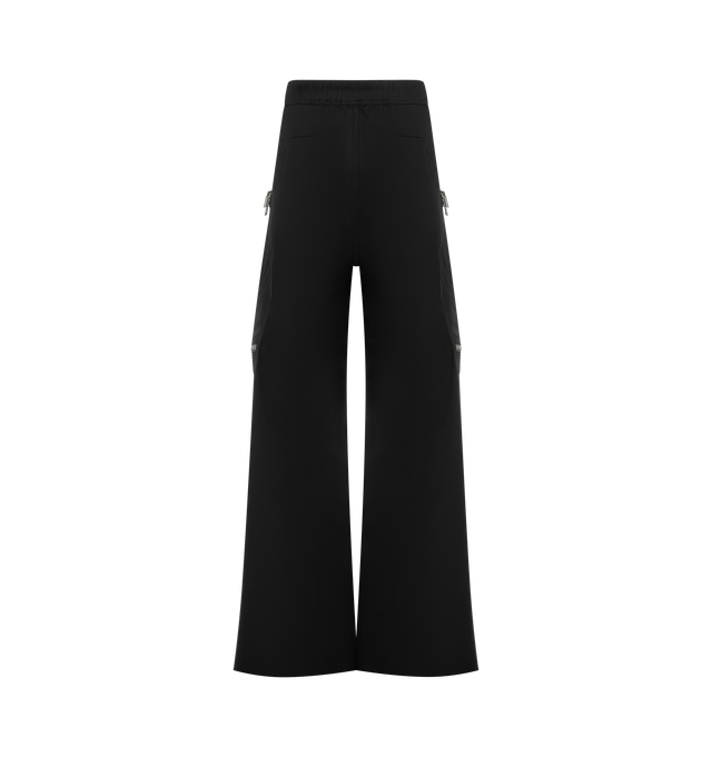 Image 2 of 3 - BLACK - RICK OWENS Heizer Belas Cargo Pants featuring loose-fit, drawstring at elasticized waistband, four-pocket styling, exposed zip fly, eyelets and press-studs at front, creased legs, two-way zip pocket at outseams and dropped inseam. 100% cotton. Made in Italy.