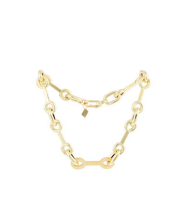 Image 1 of 1 - GOLD - LAUREN RUBINSKI Medium Link Diamond Necklace featuring 14K yellow gold, chunky links connected with slim bars and pave diamonds.