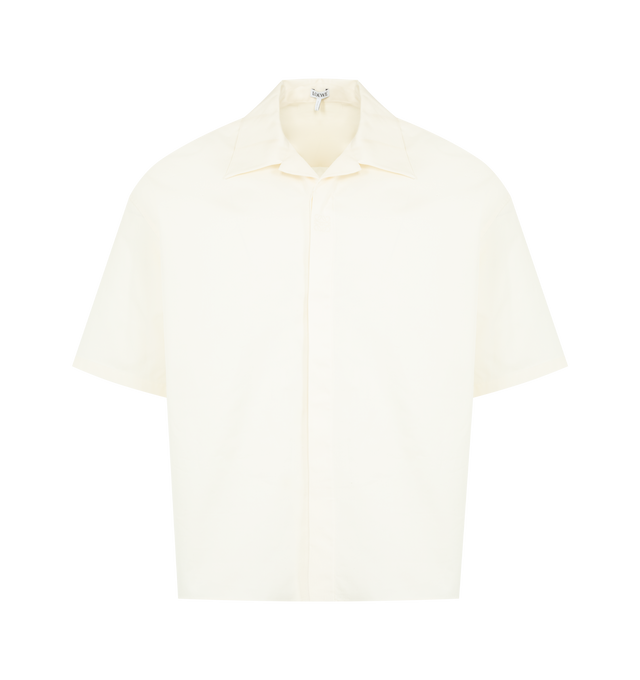Image 1 of 2 - WHITE - LOEWE Short Sleeve Shirt in medium-weight cotton twill featuring regular fit, regular length, camp collar, concealed button front fastening and anagram embroidery placed on the placket. Cotton. Made in Italy.
