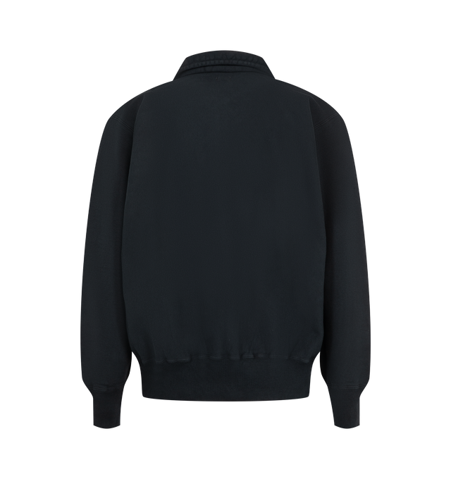 Image 2 of 2 - NAVY - A.Presse Men's Vintage Half-Zip Sweatshirt features a clean, minimalist silhouette designed for versatile layering or standalone wear. The half-zip neckline with pointed collar completes this understated casual style. Material: 100% Cotton. Made in Japan.