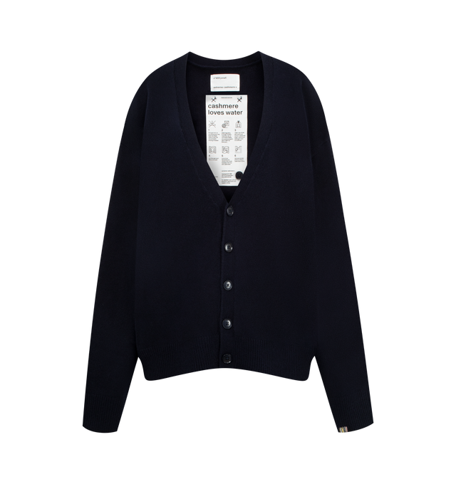 Image 1 of 2 - NAVY - EXTREME CASHMERE Jonah Sweater featuring a slouchy, relaxed-fit cashmere cardigan with a deep v-neck, fastened with five corozo buttons and rib-knit hem and cuffs. 94% cashmere, 5% nylon, 1% elastane.